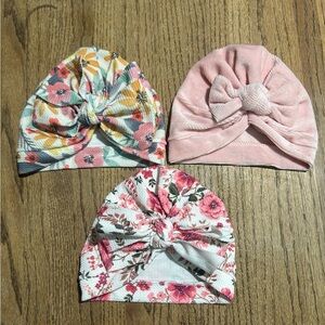 Floral and Pink Knotted Baby Turban Set